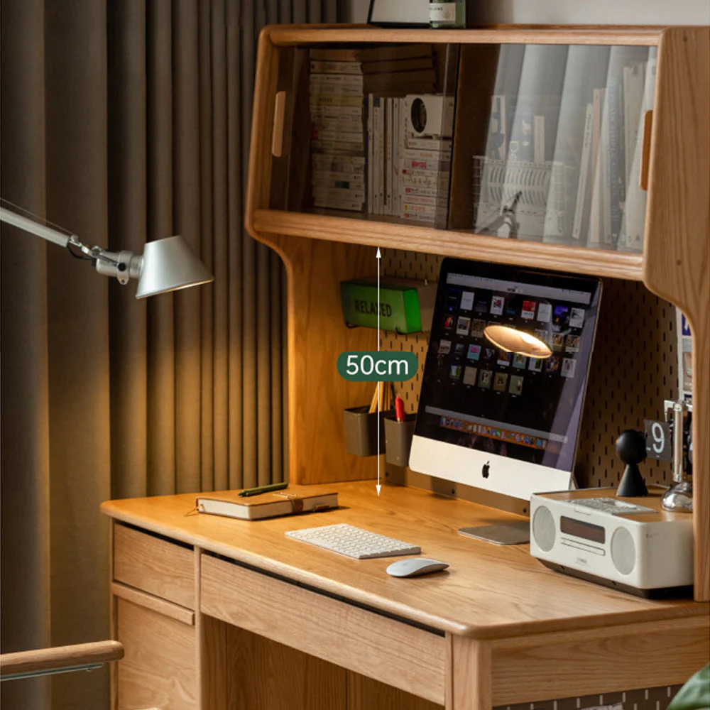 Oliveri Natural Solid Oak Desk with Hutch - Image 5
