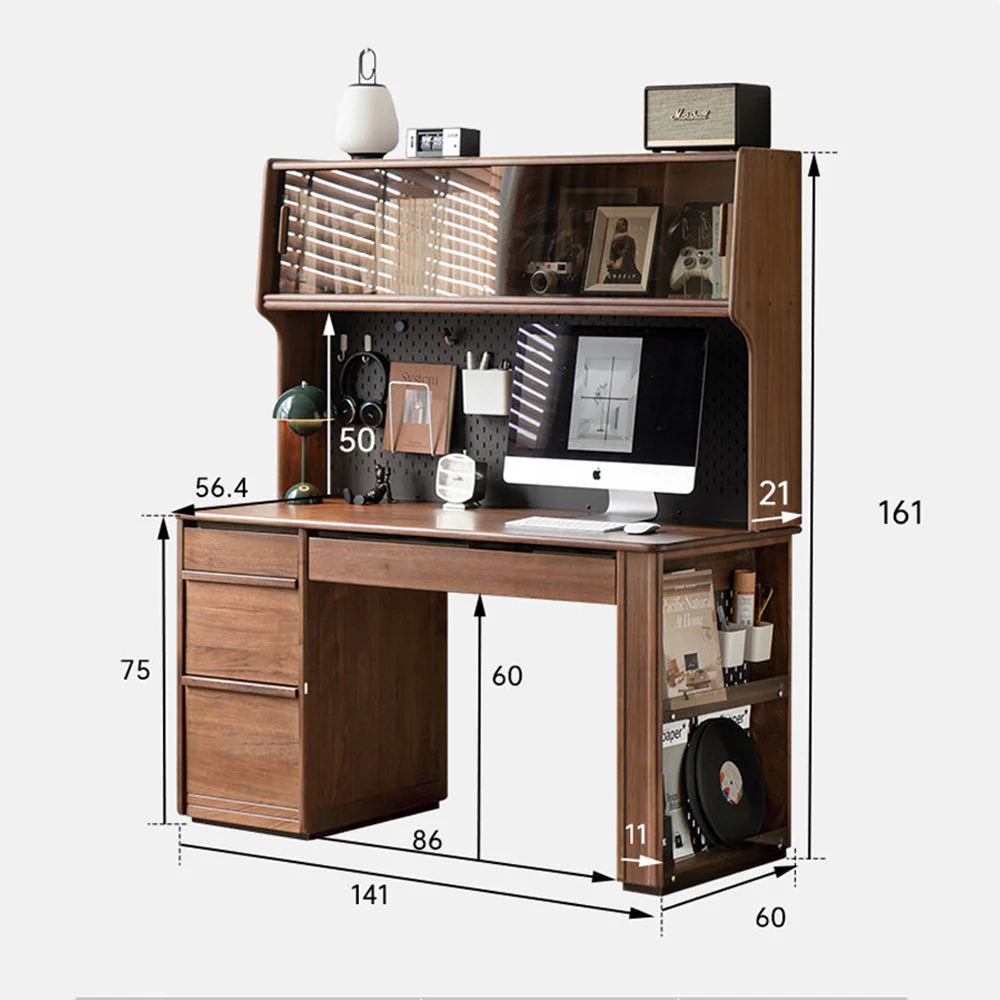 Oliveri Natural Solid Walnut Desk with Hutch - Image 13