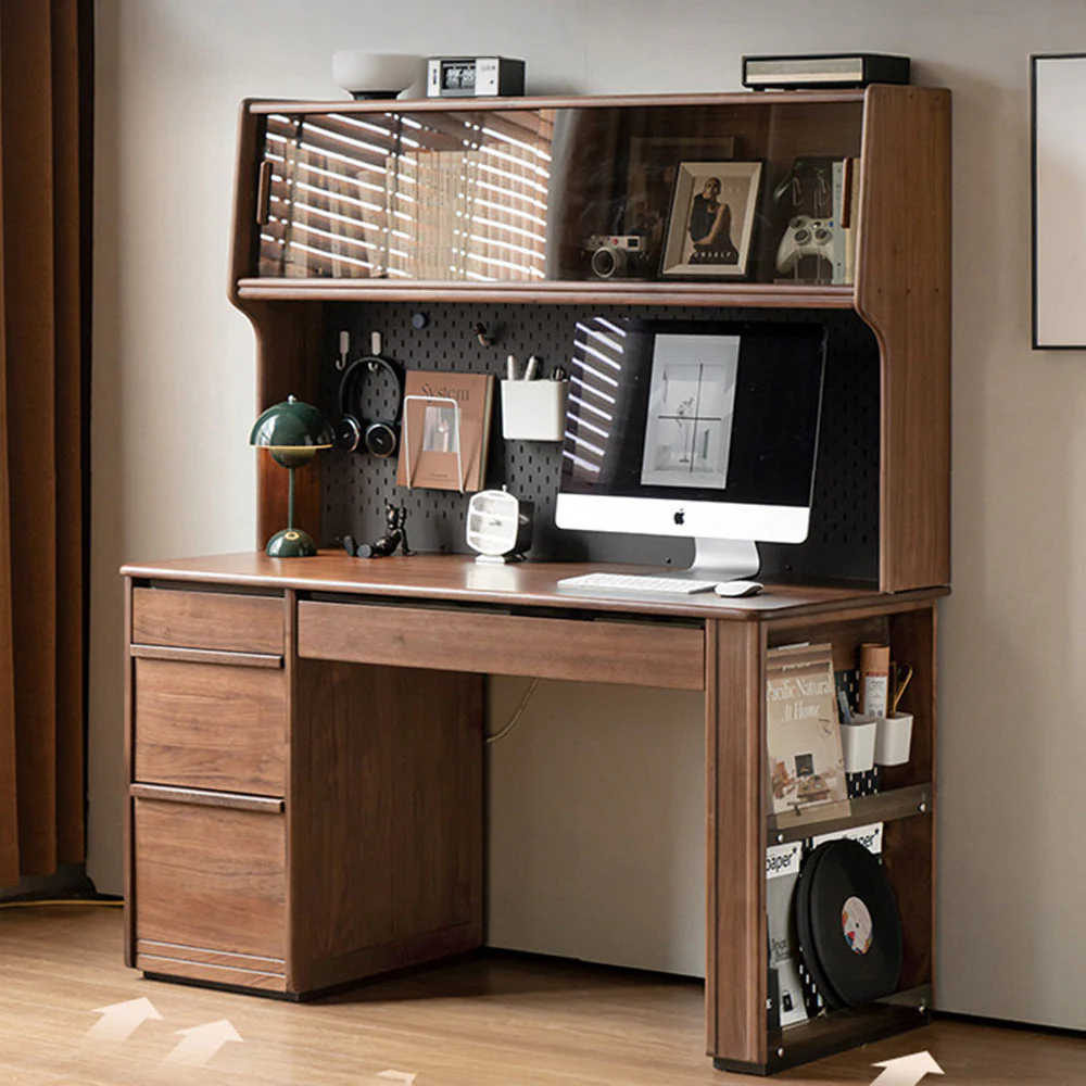 Oliveri Natural Solid Walnut Desk with Hutch - Image 2