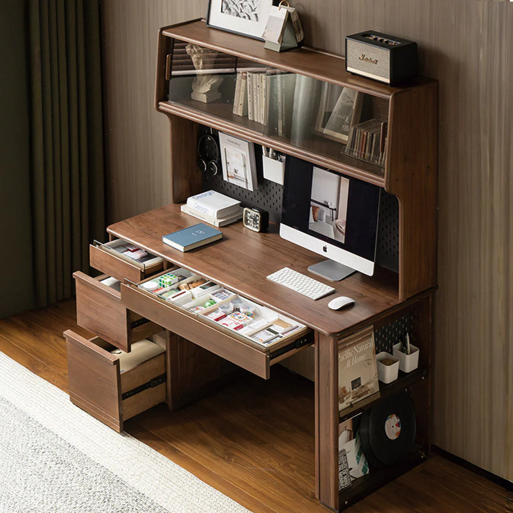 Oliveri Natural Solid Walnut Desk with Hutch - Image 3