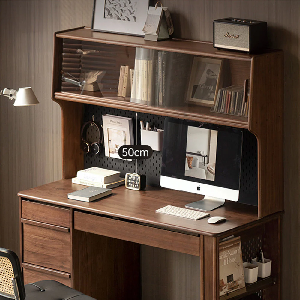 Oliveri Natural Solid Walnut Desk with Hutch - Image 4