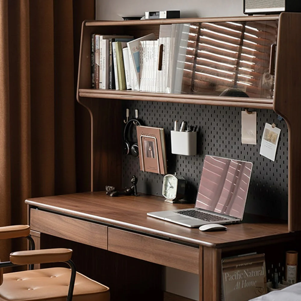 Oliveri Natural Solid Walnut Desk with Hutch - Image 5