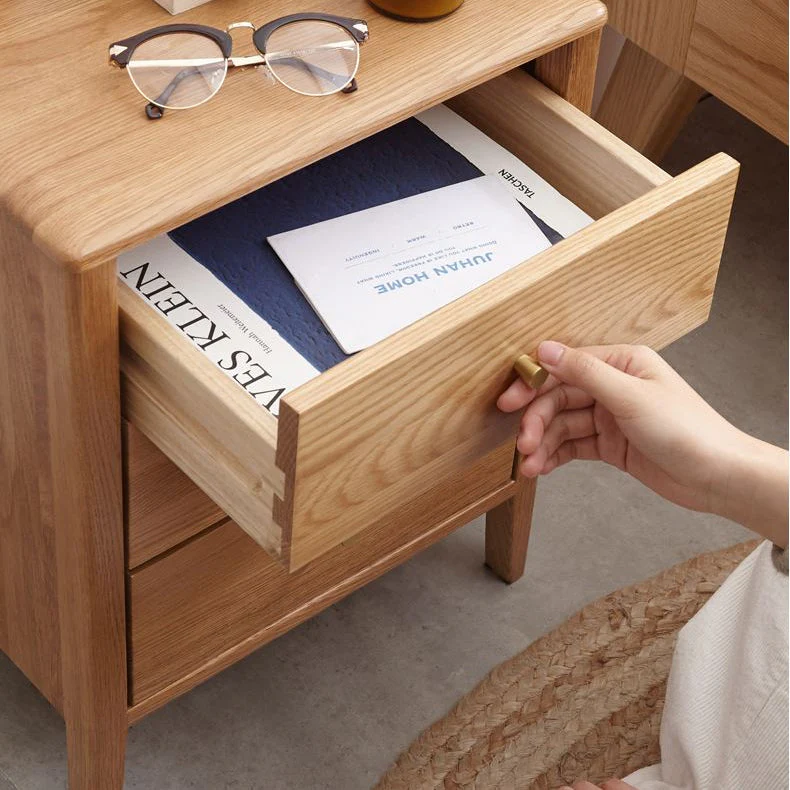 Oslo Natural Solid Oak Bedside Table Design 3 - Image 4