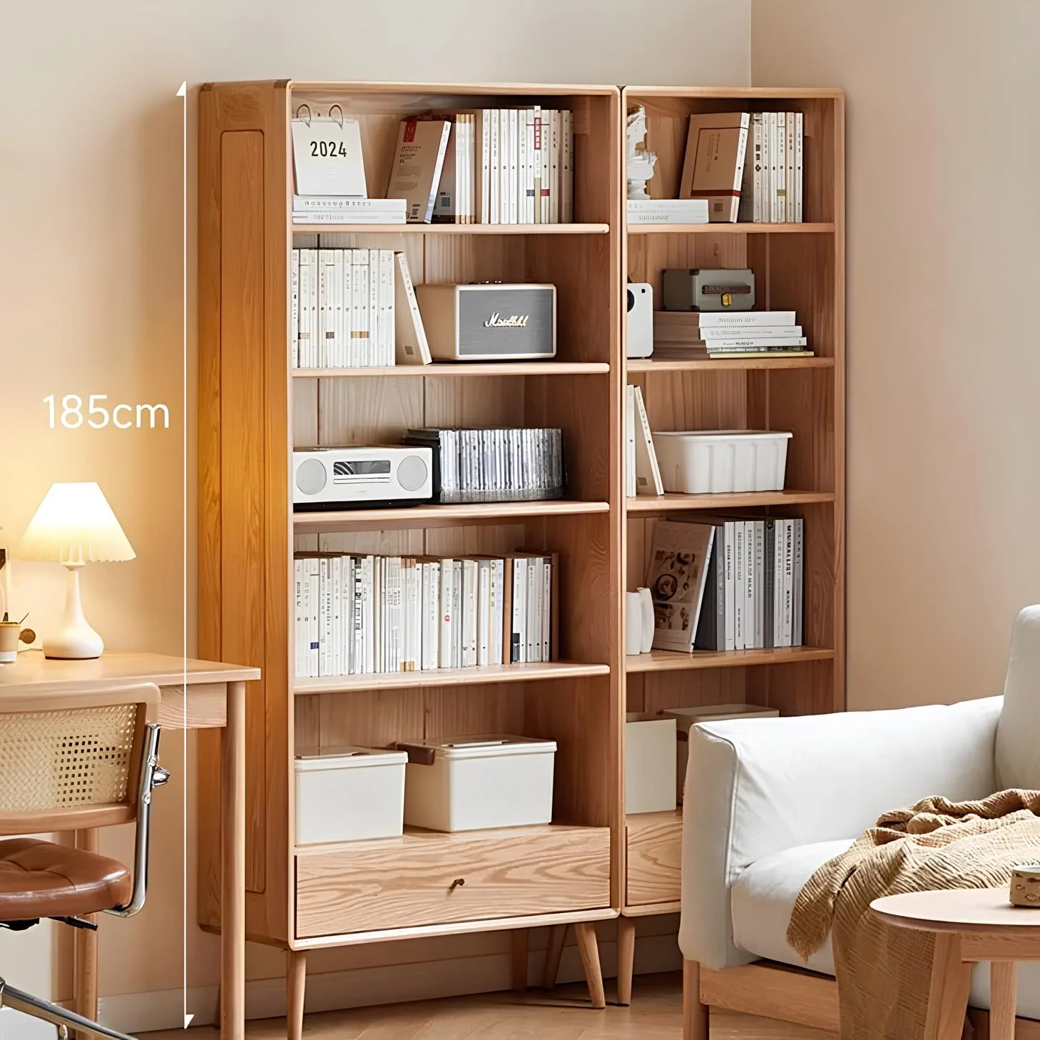 Oslo Natural Solid Oak Display Bookcase Cabinet Design Three - Image 4