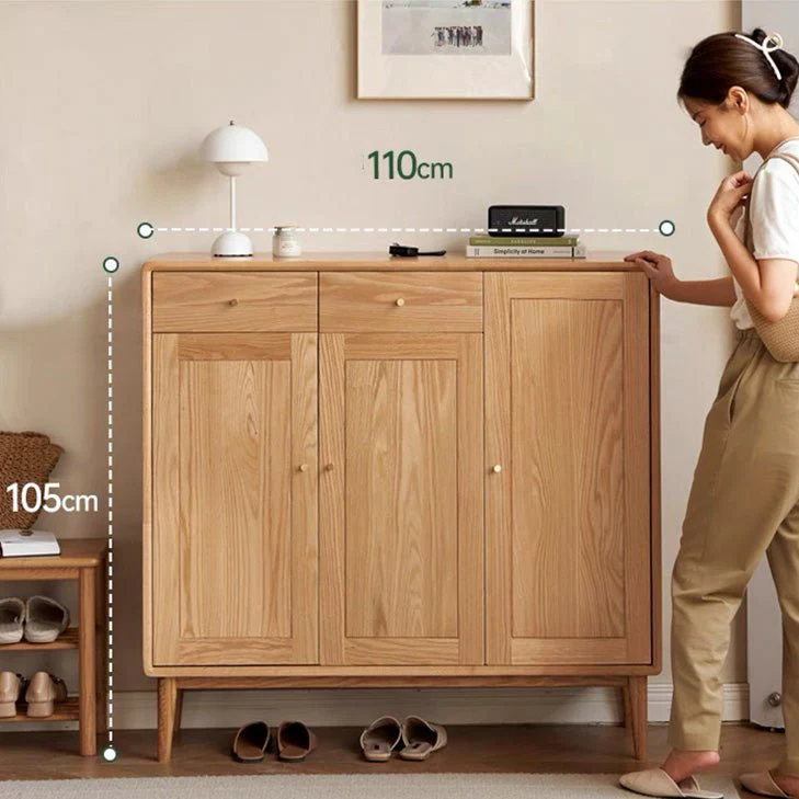 Oslo Natural Solid Oak Elegant Shoe Cabinet - Image 4