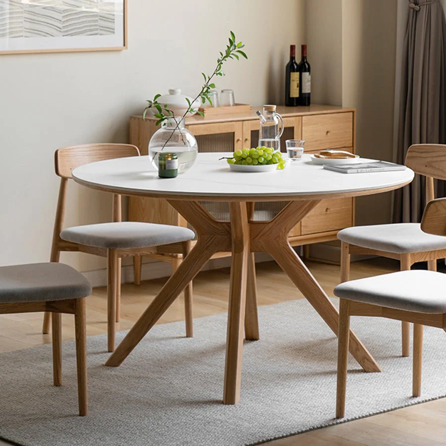 Oslo Natural Solid Oak Round Dining Table with Ceramic Top - Image 2