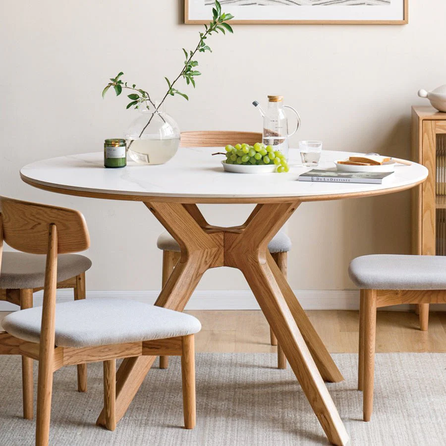 Oslo Natural Solid Oak Round Dining Table with Ceramic Top - Image 3