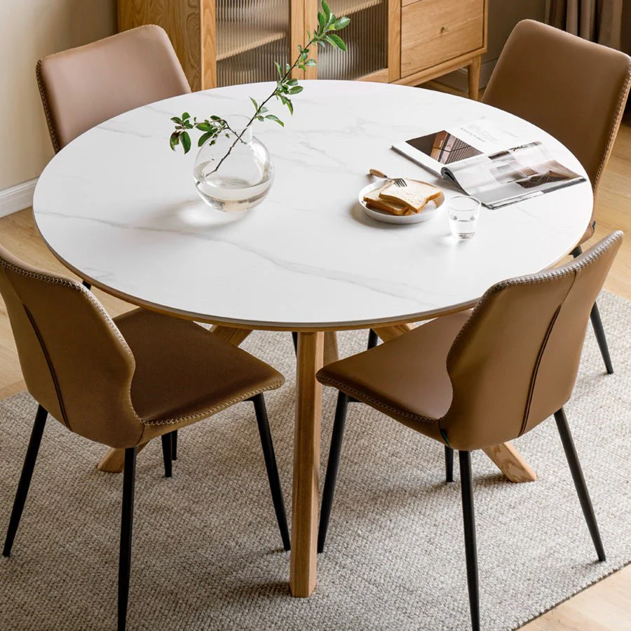 Oslo Natural Solid Oak Round Dining Table with Ceramic Top - Image 4