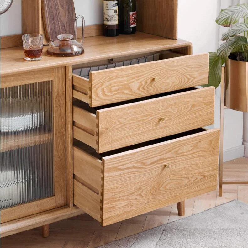 Oslo Natural Solid Oak Sideboard with Hutch Dresser - Image 3