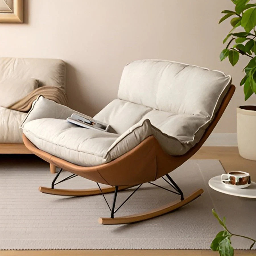 Oulu Eggshell-Inspired Fabric Double Rocking Leisure Chair Sofa - Image 2
