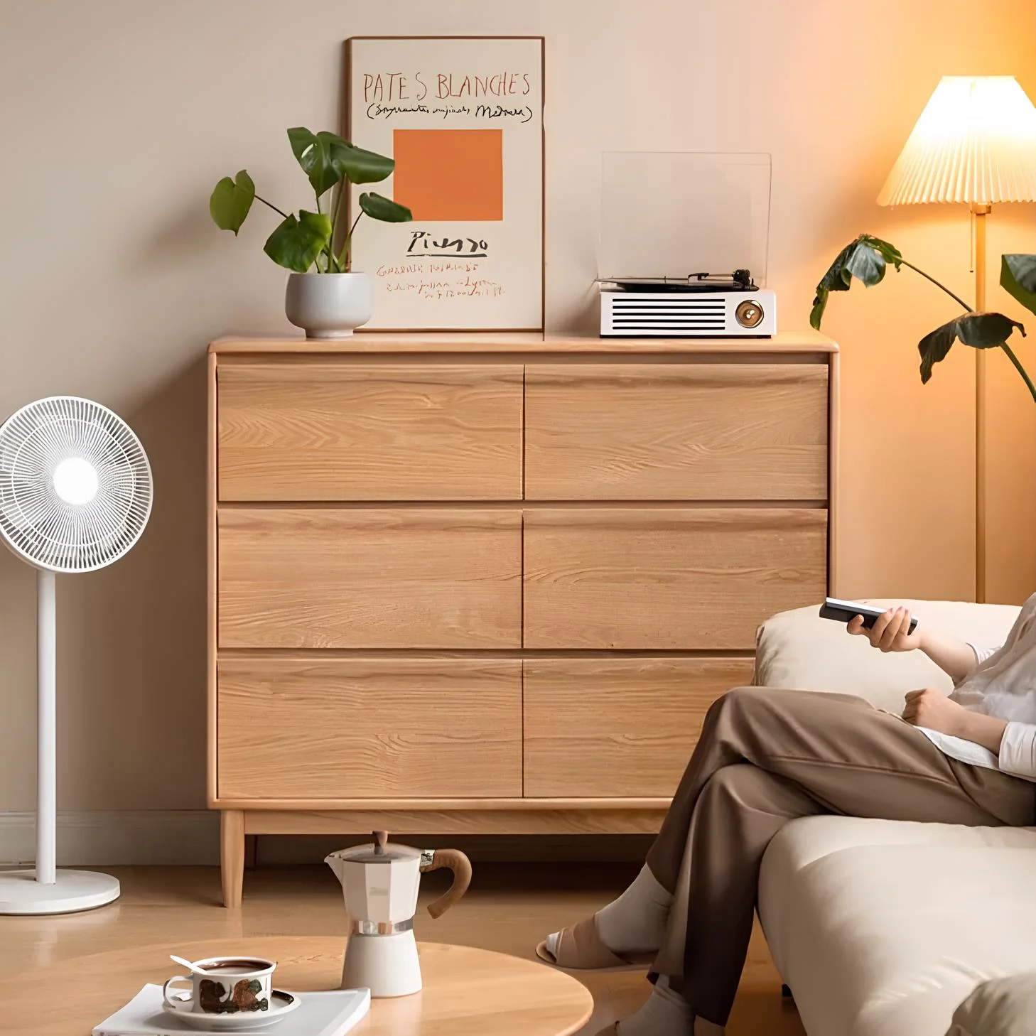 Pello Natural Solid Oak 6 Drawers Tallboy