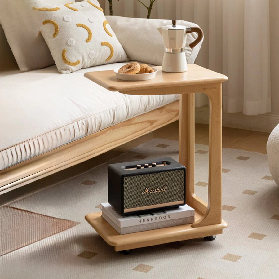 Pori Solid Beech Mobile C-Shaped Side Table