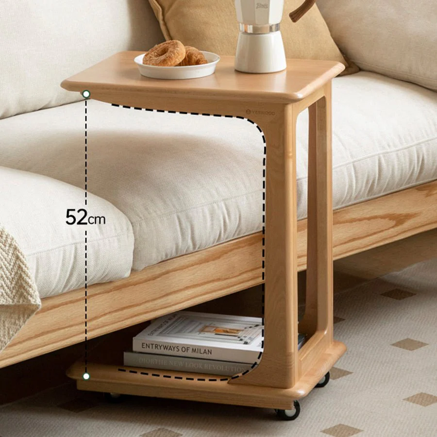 Pori Solid Beech Mobile C-Shaped Side Table - Image 3