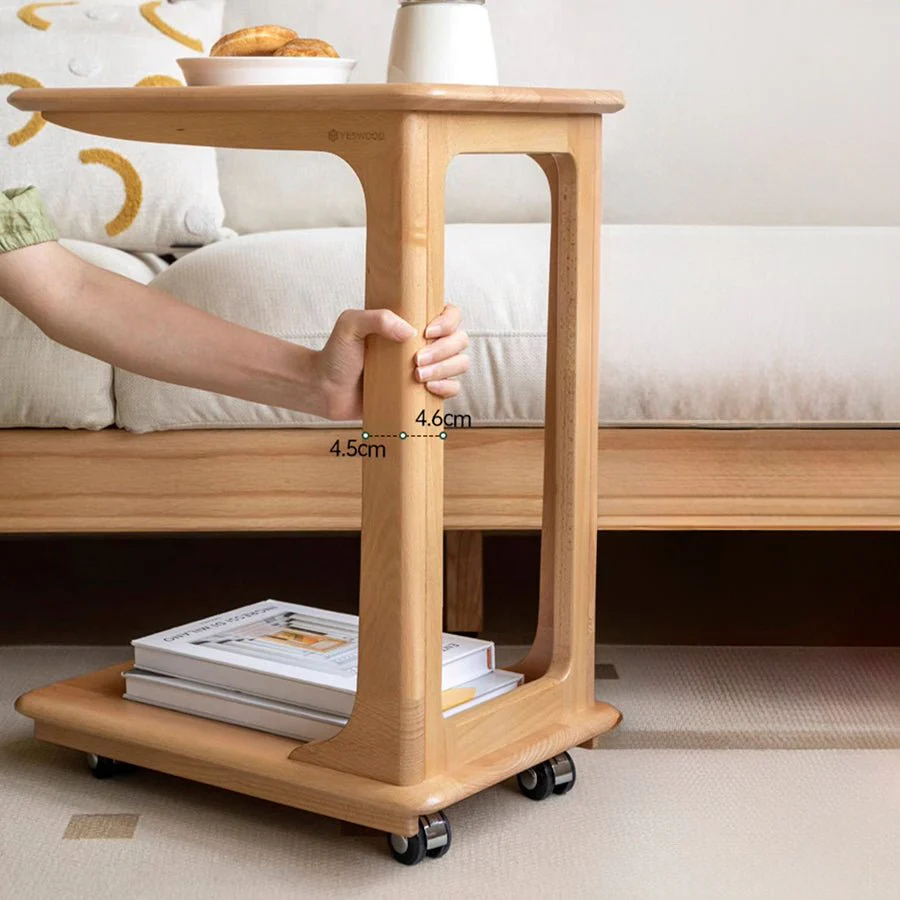 Pori Solid Beech Mobile C-Shaped Side Table - Image 4