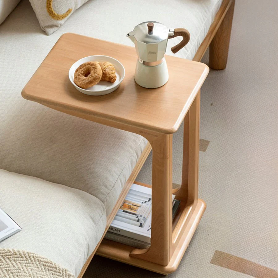 Pori Solid Beech Mobile C-Shaped Side Table - Image 5