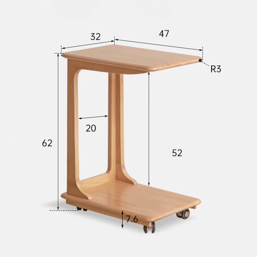 Pori Solid Beech Mobile C-Shaped Side Table - Image 9