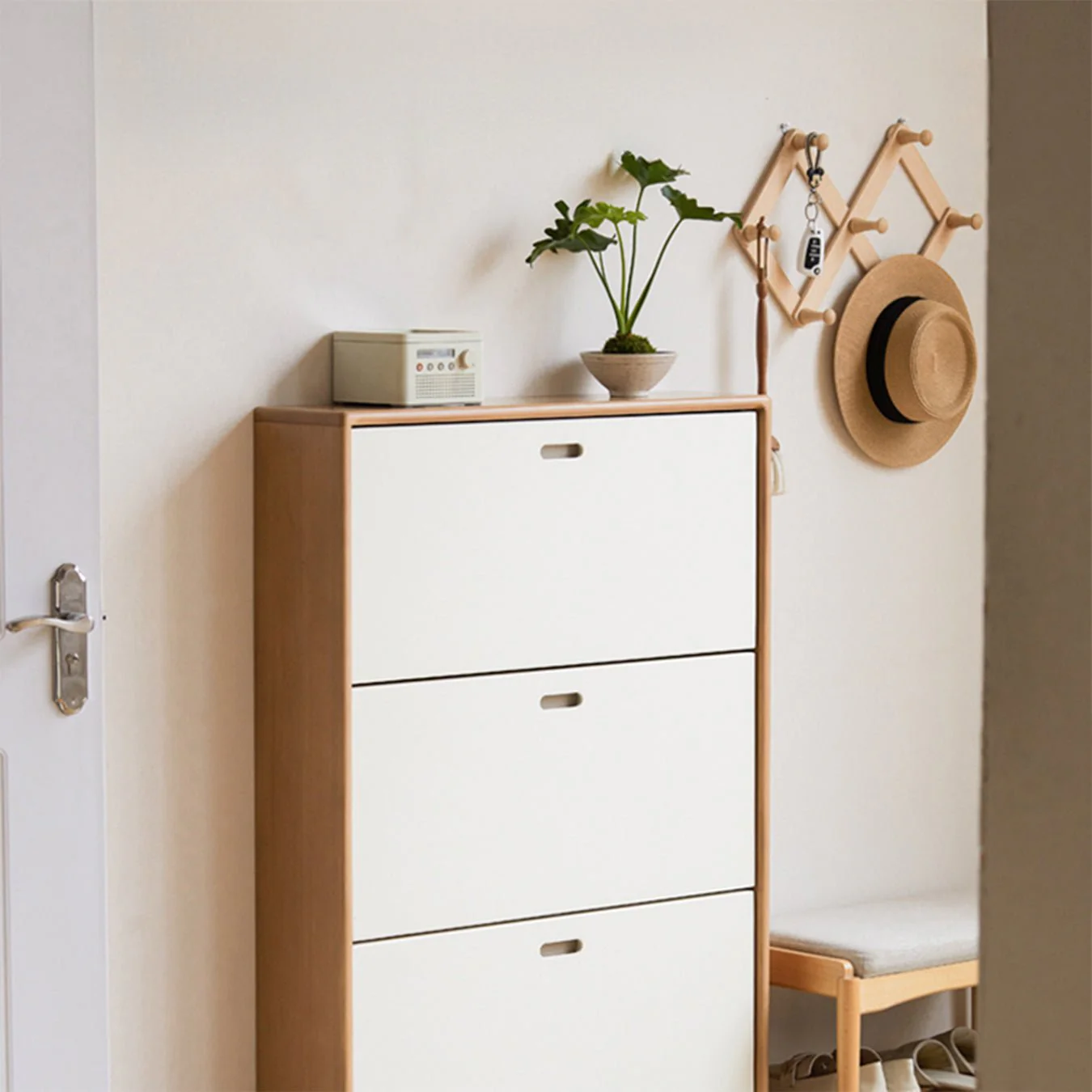 Porto Solid Tulip Poplar Flip-top Shoe Cabinet - Image 3