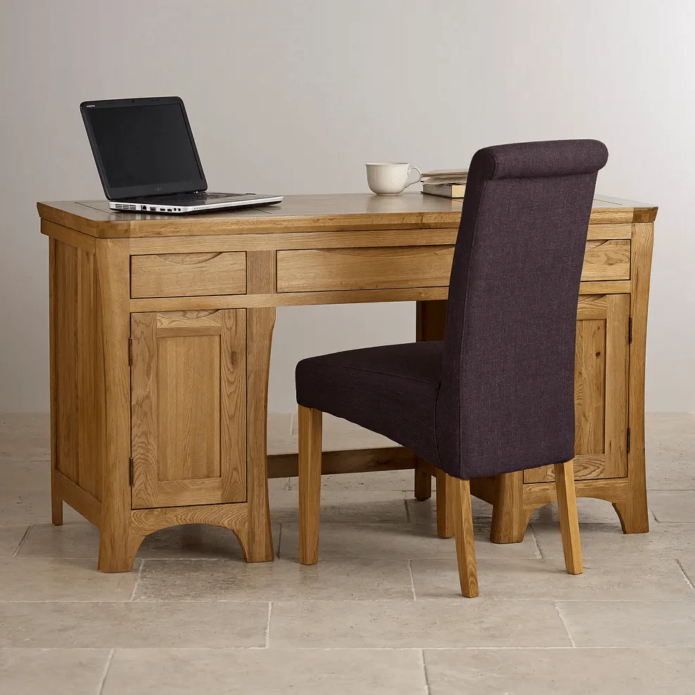 Renwick Rustic Natural Solid Oak Writing Desk - Image 3