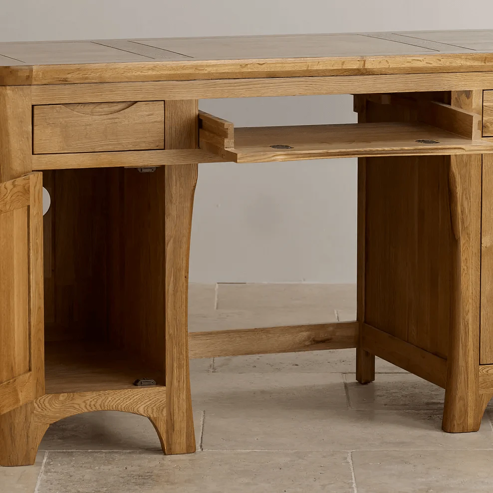 Renwick Rustic Natural Solid Oak Writing Desk - Image 4