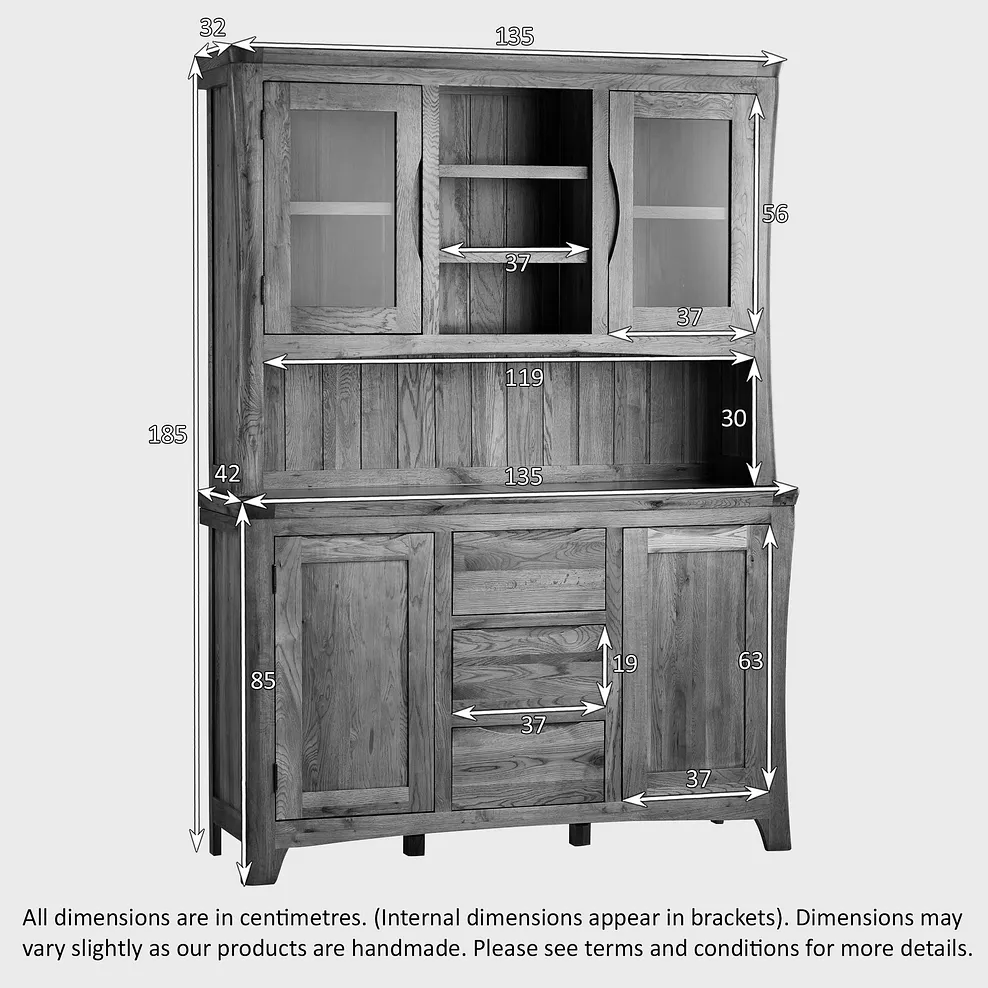 Renwick Rustic Solid Oak Large Sideboard with Hutch Dresser - Image 8
