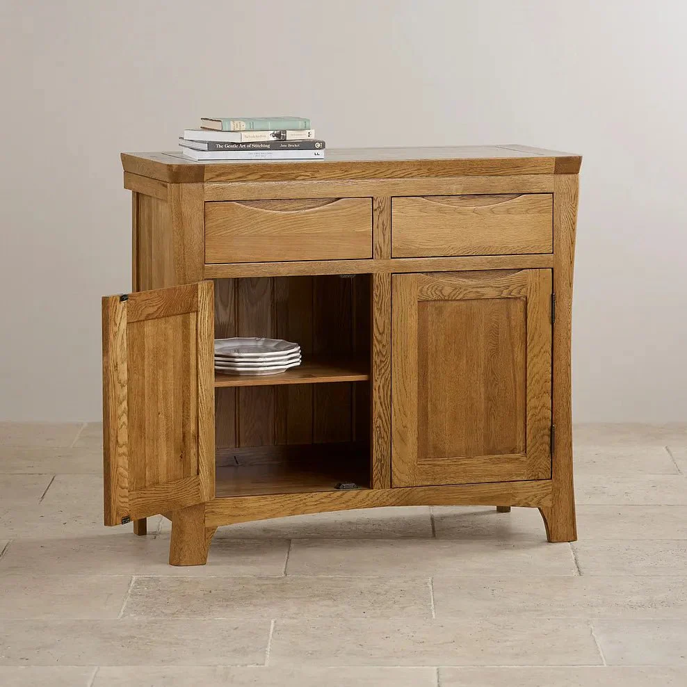 Renwick Rustic Solid Oak Small Sideboard with Hutch Dresser - Image 3