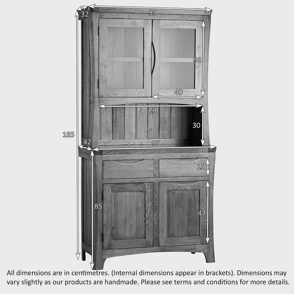Renwick Rustic Solid Oak Small Sideboard with Hutch Dresser - Image 7
