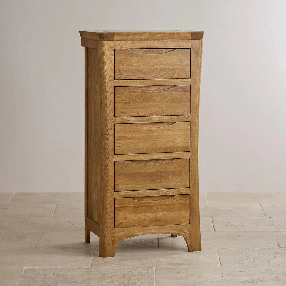 Renwick Rustic Solid Oak Tall 5 Drawers Chest - Image 2