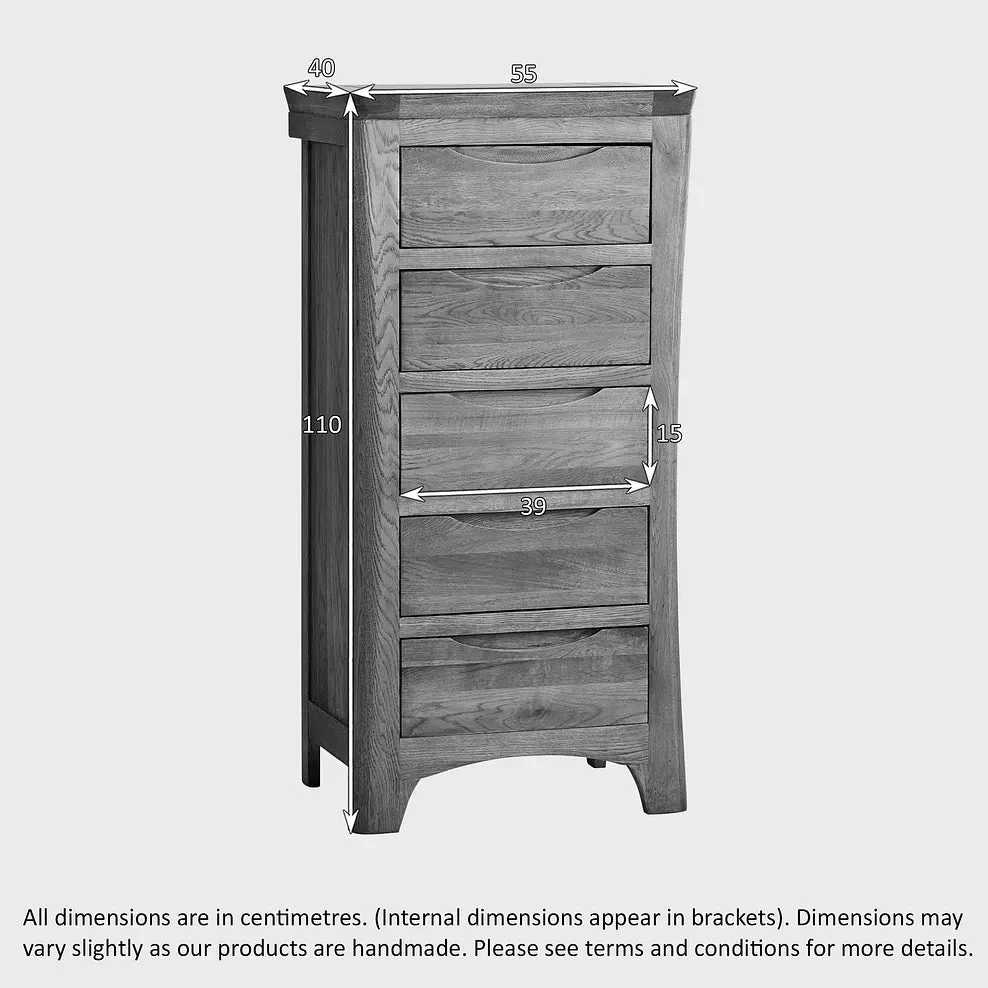 Renwick Rustic Solid Oak Tall 5 Drawers Chest - Image 5