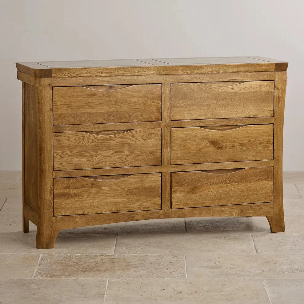 Renwick Rustic Solid Oak Wide 6 Drawers Chest - Image 2
