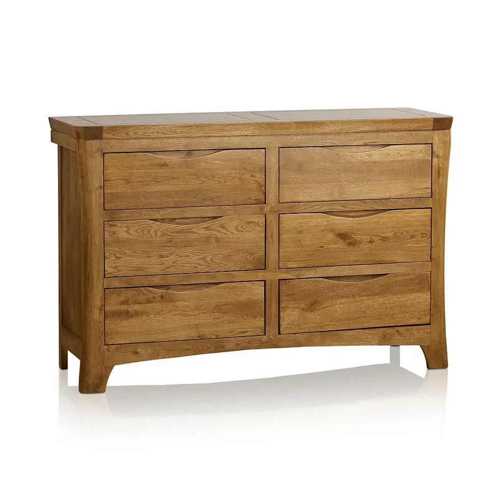 Renwick Rustic Solid Oak Wide 6 Drawers Chest - Image 4