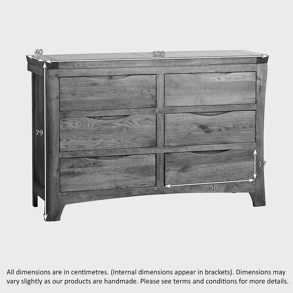 Renwick Rustic Solid Oak Wide 6 Drawers Chest - Image 5