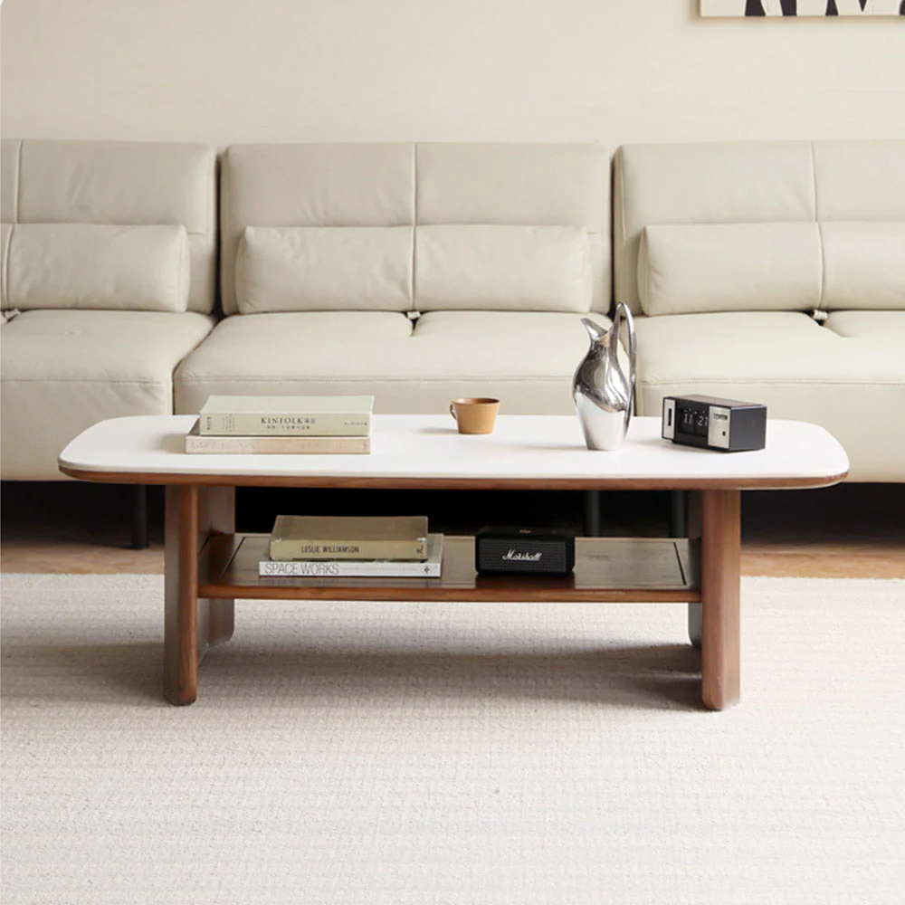 Riano Natural Solid Walnut Coffee Table with Ceramic Top - Image 4