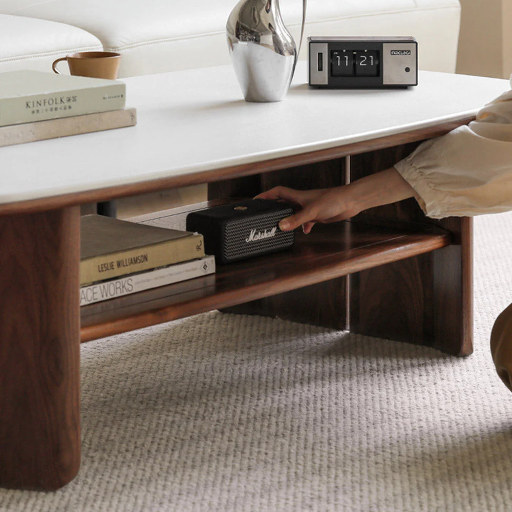 Riano Natural Solid Walnut Coffee Table with Ceramic Top - Image 9