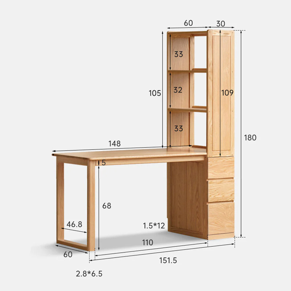 Rocca Natural Solid Oak Desk with Side Shelves - Image 12