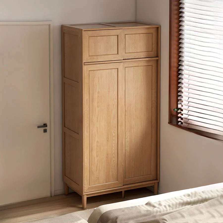 Ronda Solid Oak Sliding Door Small Wardrobe with Top Shelf