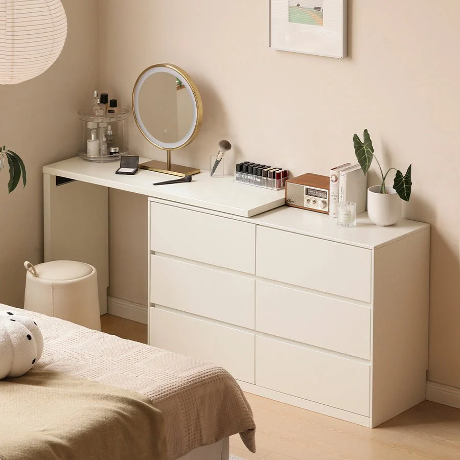 Roseland Cream Solid Rubber Wood Extending Turning Dressing Table with Chest of Drawers - Image 3