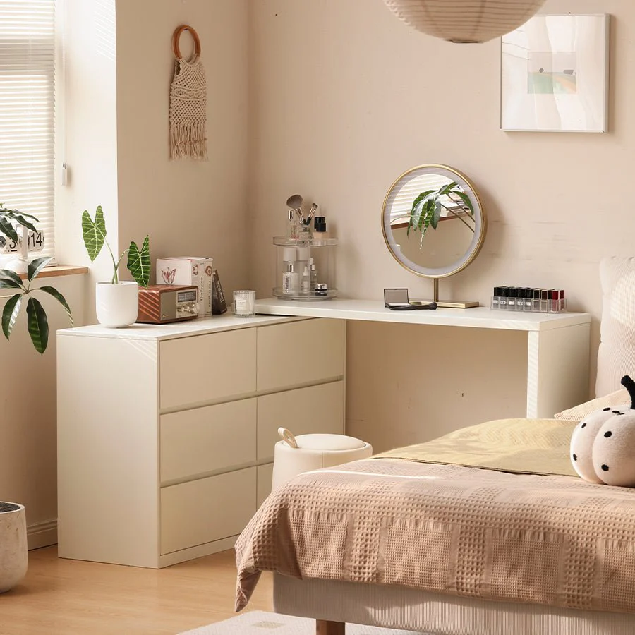 Roseland Cream Solid Rubber Wood Extending Turning Dressing Table with Chest of Drawers - Image 5