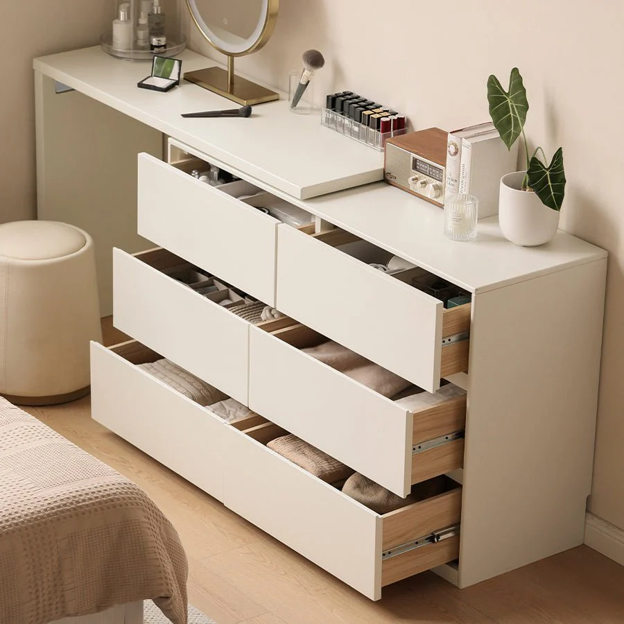 Roseland Cream Solid Rubber Wood Extending Turning Dressing Table with Chest of Drawers - Image 6