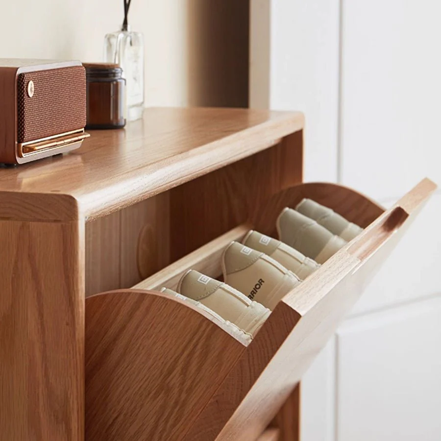 Rostad Natural Solid Oak Flip-top Shoe Cabinet - Image 3