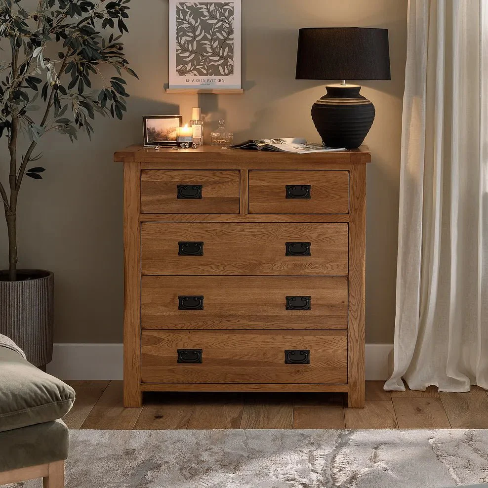Rustic Country Solid Oak 2+3 Chest of Drawers