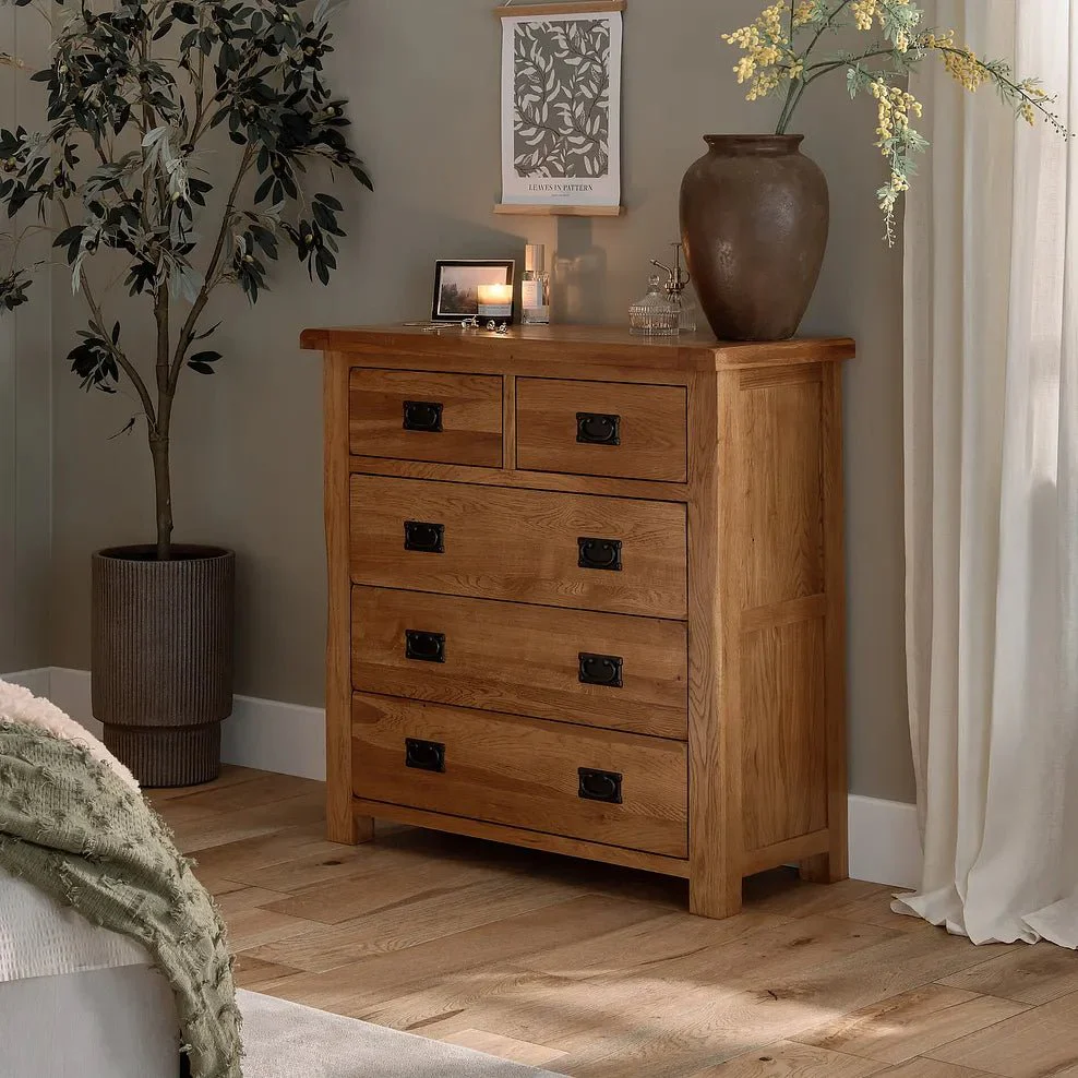 Rustic Country Solid Oak 2+3 Chest of Drawers - Image 2