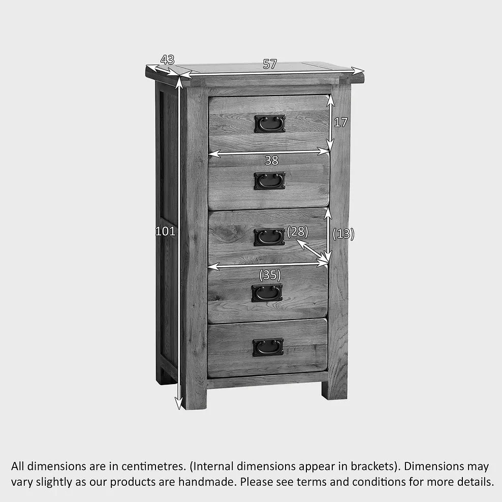 Rustic Country Solid Oak 5 Drawers Tallboy - Image 5