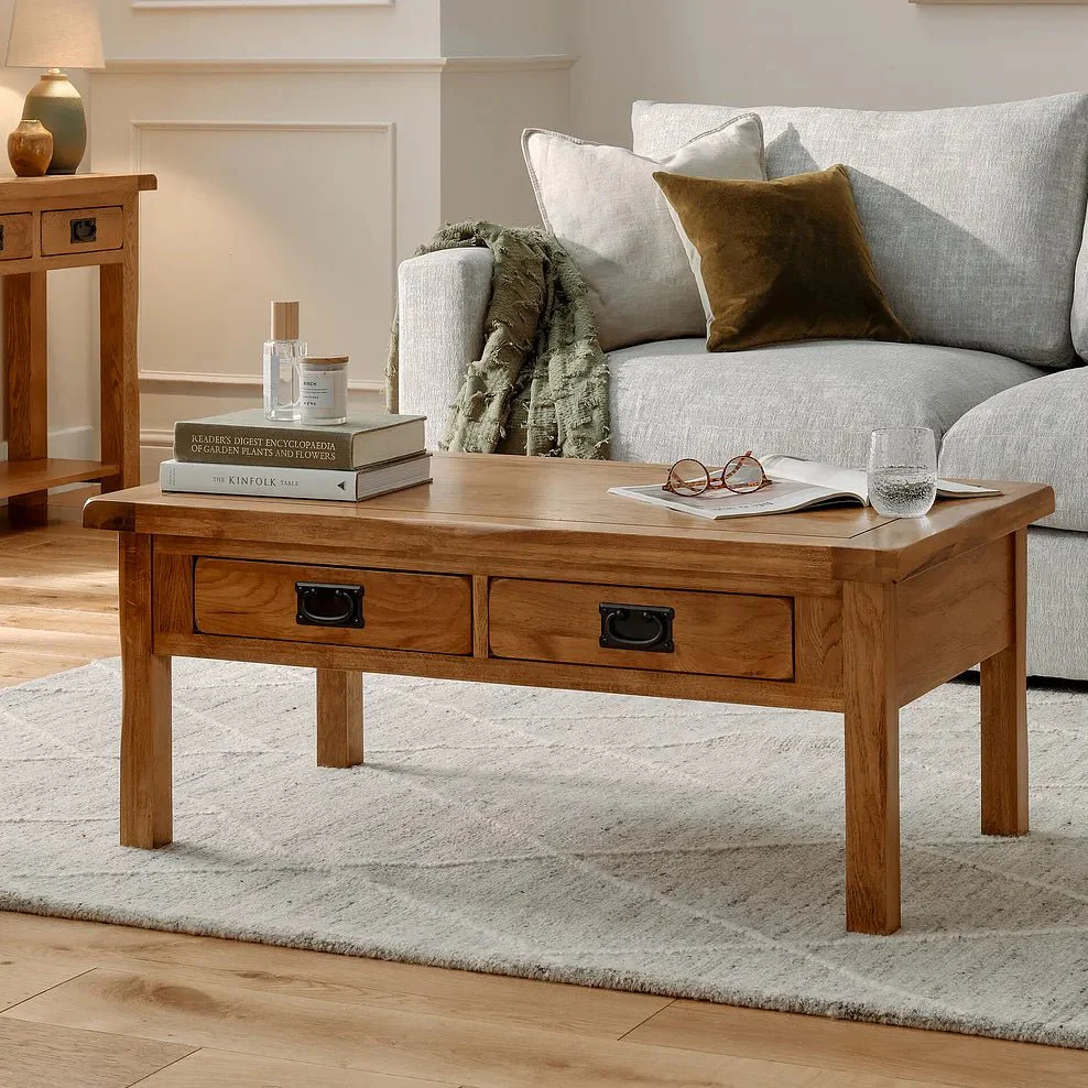Rustic Country Solid Oak Coffee Table - Image 2
