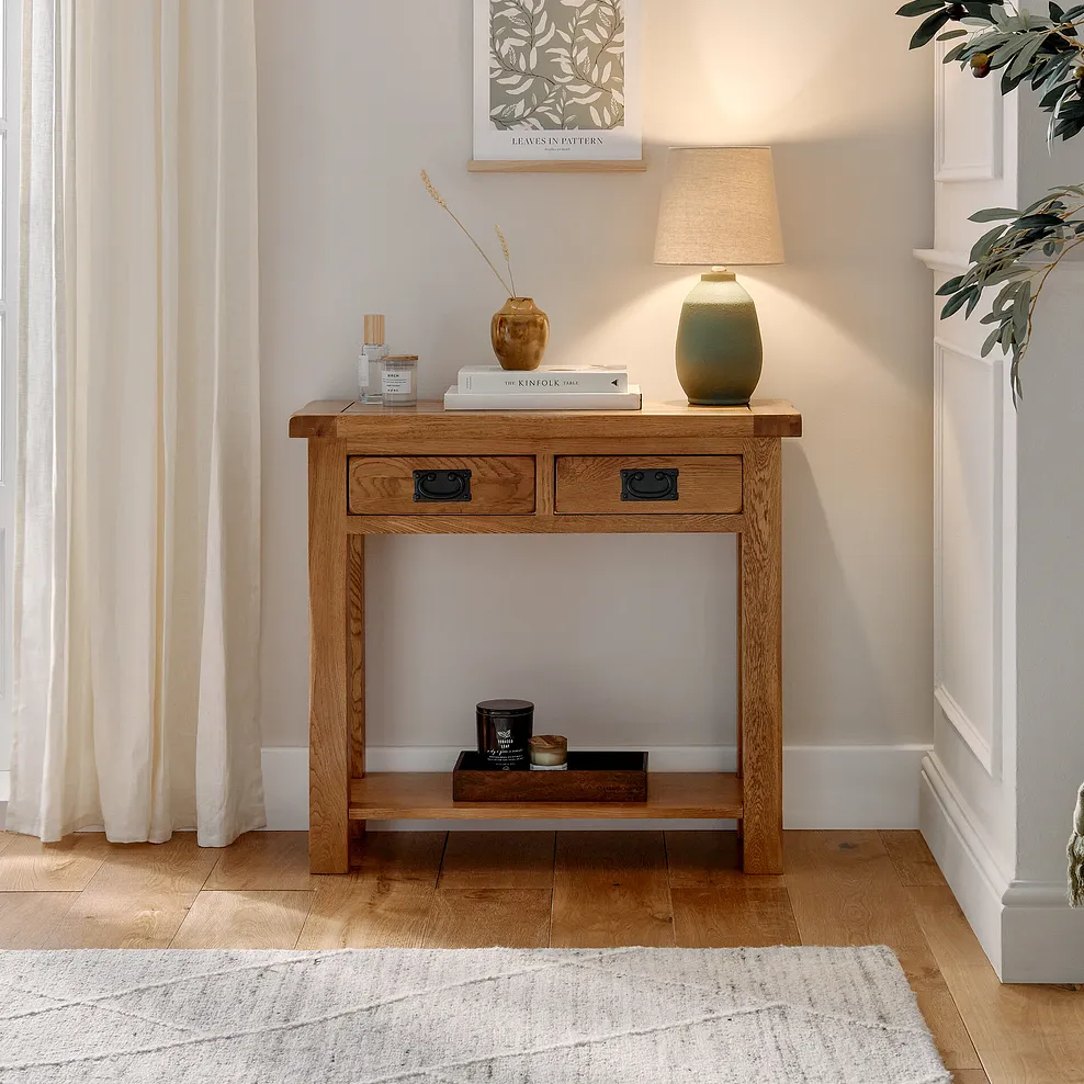 Rustic Country Solid Oak Console Table - Image 2
