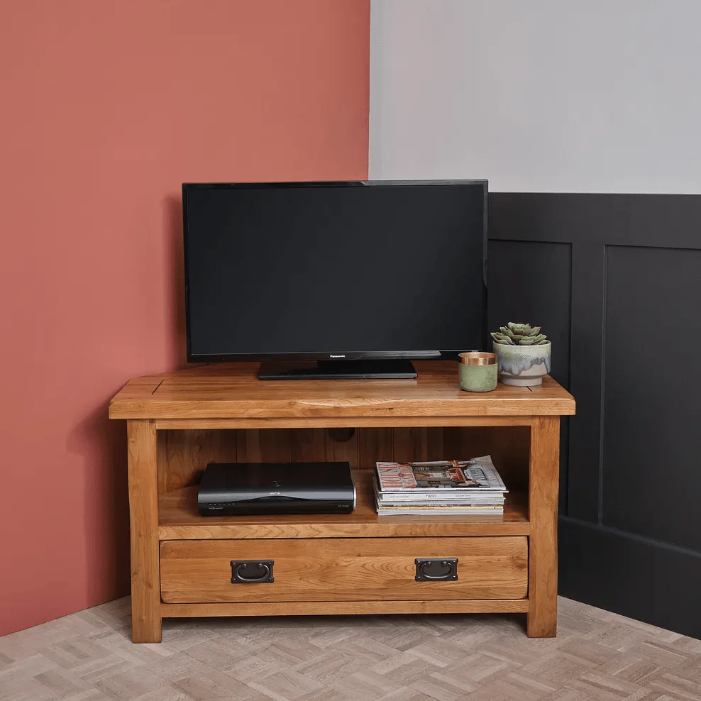 Rustic Country Solid Oak Corner TV Cabinet
