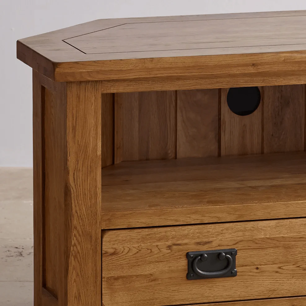 Rustic Country Solid Oak Corner TV Cabinet - Image 3