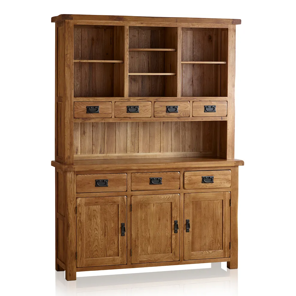 Rustic Country Solid Oak Large Sideboard with Hutch Dresser - Image 3