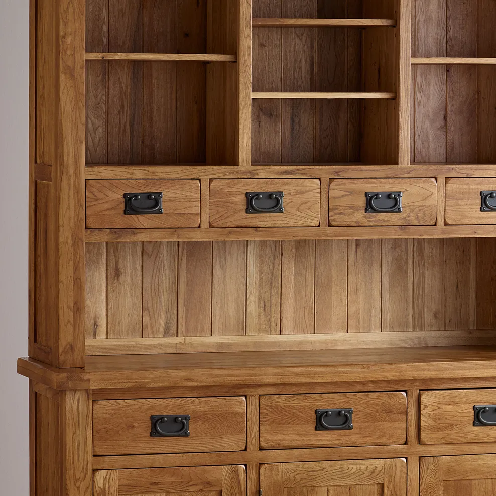 Rustic Country Solid Oak Large Sideboard with Hutch Dresser - Image 5