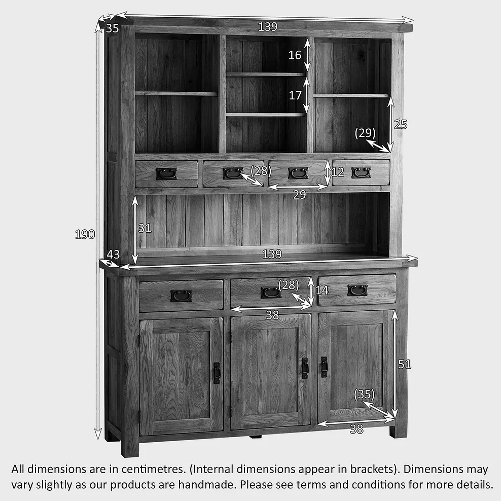 Rustic Country Solid Oak Large Sideboard with Hutch Dresser - Image 7