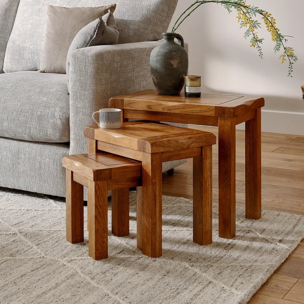 Rustic Country Solid Oak Nest of Tables - Image 2